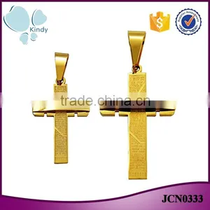 Hot Sale Gold Plated Jewelry Stainless Steel Scriptures Cross Necklace Pendant thumbnail-1