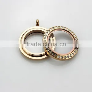 Rose Gold 316L Stainless Steel Screw Rhinestone Glass 25mm Floating Charms Locket thumbnail-1