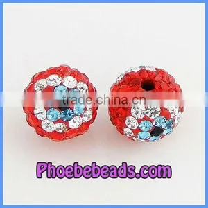 10mm Red Flower Crystal Pave Ball Shamballa Clay Beads CPB-024 thumbnail-1