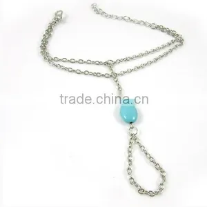 Turquoise Stone Gold Chain Finger-Bracelet Slave-Bracelet Hand Jewelry thumbnail-3