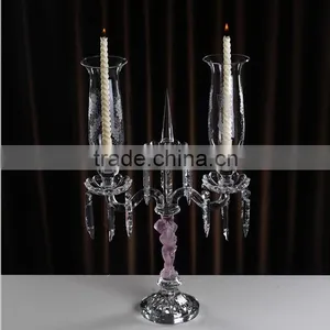 2 Arms k9 Crystal Pink Engraved Base Candle Holder thumbnail-2