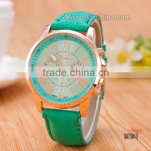 New Fashion Round 2 Zones Ladies Cheap Geneva Leather Watch Women thumbnail-5