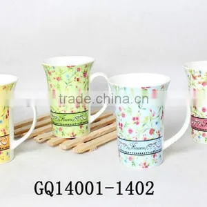 Dehua 10oz Fine Bone China Mug Coffee Mug With Handle and Decal Flower thumbnail-2