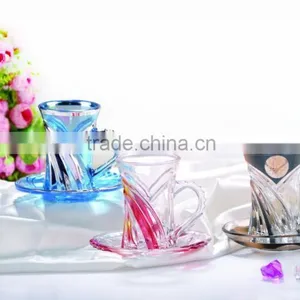 GLASS DRINKING TEA COFFEE CUP AND SAUCER thumbnail-1