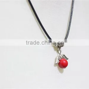 Vintage Antiqued Silver Wings Red Bead w/ Black String Pendant Necklace2016 Fashion Style Wholesale thumbnail-3