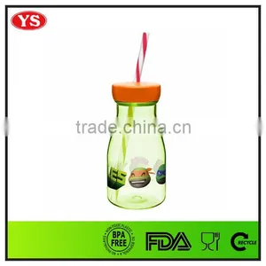 12oz Promotion Bpa Free Plastic Single Wall Milk Bottle With Straw thumbnail-1