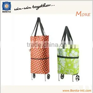 2016 Popular Orange Fashion Folding Travel Shopping Bag With Wheels thumbnail-1