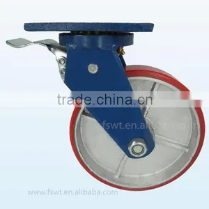 5 Inch Top Plate PU Wheel Double Bearing Fixed Hardware Casters thumbnail-2