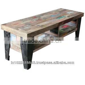 TV UNIT OPEN SHELF, CAST IRON WOOD TV UNIT thumbnail-1