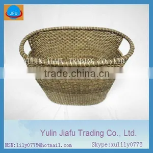 Hot Sale Oval Brown Colour Rattan Baskets With Handle & Wooden Bottom thumbnail-1