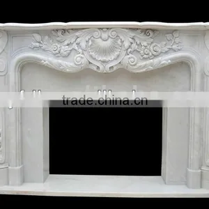 Hand Carved Marble Western European Fireplace With Statue Carved thumbnail-1
