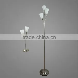 Satin Nickel Finish Metal Base And Body With Glass Lampshade Table Lamp And Floor Lamp thumbnail-1