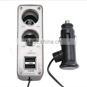 12V/24V Output Twin Socket & 2 USB Cellphone GPS PDA Charger thumbnail-1