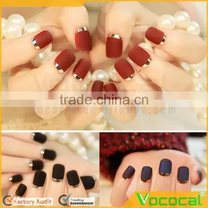 24 PCS Women Ladies Home Salon Matte With Metallic Edge French Style False Artificial Nail Art Tips Decorations thumbnail-1