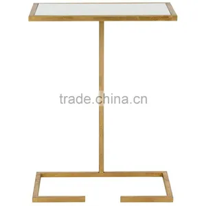 Simple Design Iron Gold Color Metal End Table With Glass Top High Grade Quality thumbnail-3