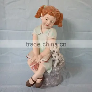 Fiberglass Garden Girl and Dog Sculptures Decor thumbnail-1