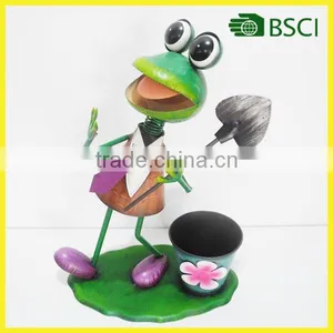 Handmade Craft From Waste Material And Dancing Garden Frog With Flower Pot thumbnail-1
