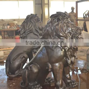 Animal Metal Bronze Lost Casting Wax Sitting Lion Statue for Garden thumbnail-3
