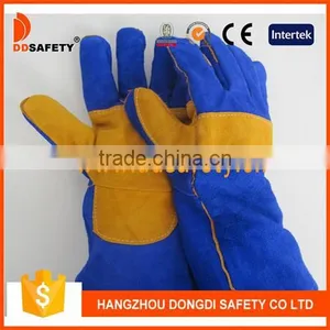 DDSAFETY 2017 Blue Reinforced Cow Split Welder Gloves With Full Jerey Lining thumbnail-2