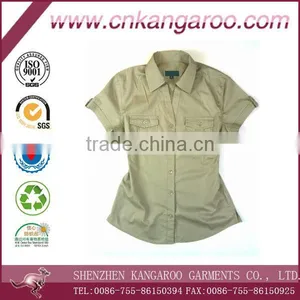 Ladies' 100% Cotton Casual Short Sleeve Shirts With 2 Chest Pocket thumbnail-1