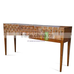 Furniture Console Table Art Deco Style Teak Wood White Wash Color thumbnail-2