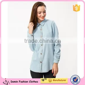 China Wholesale Denim Long Sleeve Point Collar Vintage T Shirt thumbnail-1