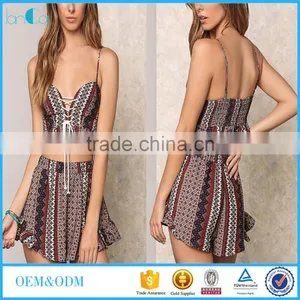 2017 Wholesale Sexy Women Hippie Printed Halter Crop Tops And Pants Designs Stylish Two Piece Sets thumbnail-1