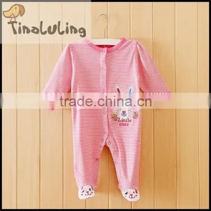 New Arrival Baby Rabbite Stirpe Easter Pink Footed Pajamas Fleece Winter Sleepwear thumbnail-1