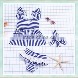 Baby Swimsuit 2pcs Blue Stripe Hot Baby Clothes Seaside Style Young Girl Swimsuit Models thumbnail-1