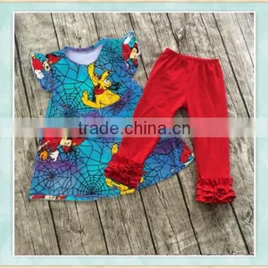 Halloween Costume Manufacturers China Flutter Sleeve Cartoon Print Outfit Fall Wear Clothes for Little Kids thumbnail-1