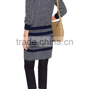 Newly Arrival Thick Black Strips Pattern Cardigan Knitwear for Women With Button Fastening and Two Waist Pockets thumbnail-3