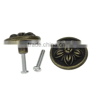 Round Antique Bronze Flower Pattern Carved Jewelry Box/Case Drawer Pull Knob Handles With Screw 3.2x1.8cm thumbnail-1