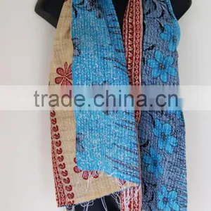 Buy Blue Kantha Work Silk Stole Online At JaipurOnline Shop thumbnail-1