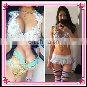 Aidocrystal Handmade Halloween Ladies American Indian Native Wild West Brown Fancy Bra Set Party Costume thumbnail-1