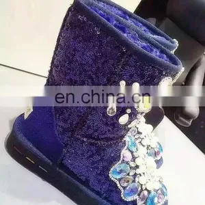 Aidocrystal Handmade Royal Blue Lady Fashion Bling Bling Rhinestone Sequins Snow Boots thumbnail-3