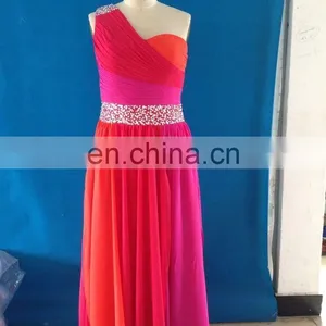 Special Design 2017 Real Picture Elegant Three-color One Shoulder A-line Evening Dress Long Chiffon With Crystal Party Dress thumbnail-1