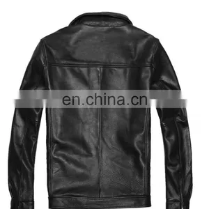 New Mens Classic Genuine Cowhide Leather Jacket Coat thumbnail-2