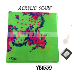 2016 Latest Design Fashion Arab Lady Scarf, Hard Feeling Acrylic Scarf, Printed Hijab, Green Color Square Scarf Factory Sale thumbnail-2