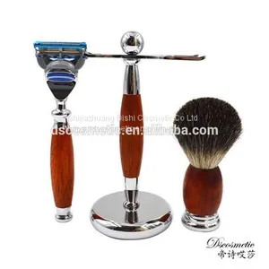 Red Wooden Shaving Kit With Shaving Stand Brush and Razor thumbnail-1