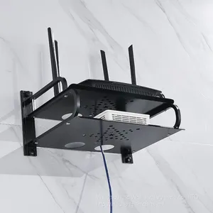 Black Aluminum Small Double Deck Set Top Box Shelf Wall Mounted Router Bracket thumbnail-3