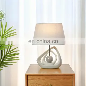 Popular Solid Geometry Design Ceramic Base Bedside Night Lamp for Hotel Decor thumbnail-5