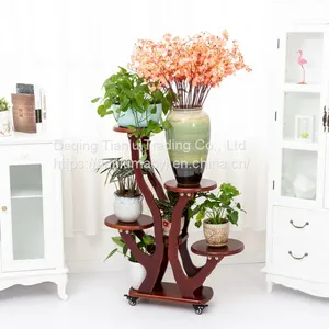 Flower Rack Solid Wood Living Room Indoor Balcony Simple Multi-layer Floor Type Retro European Chinese White Wood Chlorophytum Bonsai Green Flesh Saving Space Large Flower Pot Decoration Shelf thumbnail-1