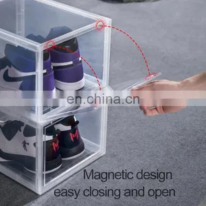 Drop Front Clear Stackable Shoe Box With Magnets Acrylic Storage Shoe Box Transparent Taizhou Custom Display Sneaker Box Case thumbnail-5