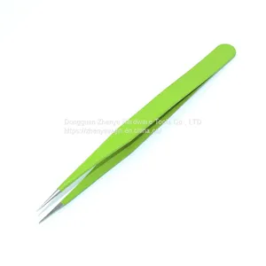 Small Tweezers for Hand Account Guka Cute Manual Diy Sticker Point Elbow Hand Account Clip Tool Sewing Grafting False Eyelashes Green Straight Head thumbnail-1