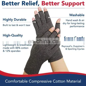 Men Women Grey Half Finger Hands Cotton Compression Arthritis Gloves For Pain Relief thumbnail-2