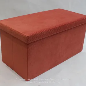 Foldable Storage Velvet Ottoman-orange thumbnail-1