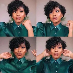 Short Kinky Curly Human Hair Lace Frontal Wig Pixie Cut Wig Human Hair 13X4 Lace Front Natural Brazilian Hair Wigs For Women thumbnail-4