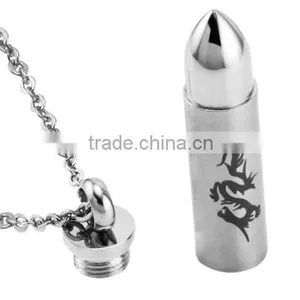 Titanium Stainless Steel Bullet Pendant Necklace Men's Design Can Open to Put Something in it thumbnail-1