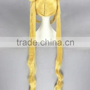 High Quality100cm Long Curly Sailor Moon Wig Blonde Synthetic Cosplay Wig Anime Cosplay Costume Hair Wig Party Wig thumbnail-5
