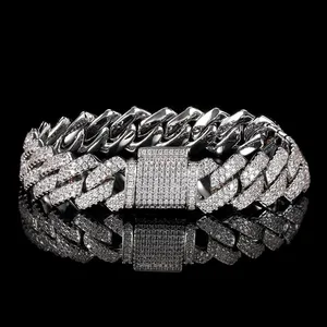 Row Full Diamond Bubble Cuban Bracelet 10/13/18/20/22MM CZ Stone Iced Out Hip Hop Jewelry Cuban Bracelet Women Men thumbnail-1